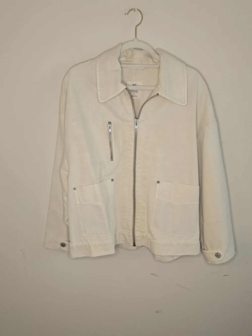 Free People Sally Ivory Canvas Jacket Small Utility Workwear Oversized NWOT